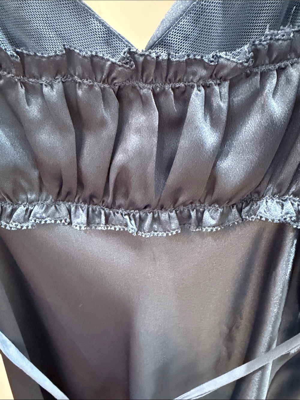 Vera Wang Blue Satin Slip Dress Small Ruffle Coquette Y2K Delicate Feminine - Picture 5 of 12